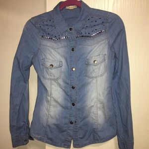 Denim studded button down